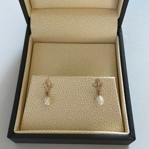 14K Yellow Gold Pearl Drop Earrings